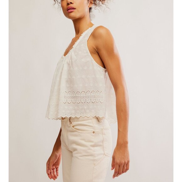 FREE PEOPLE Marina Eyelet Tank / Clean Ivory NWT XL - Picture 2 of 5